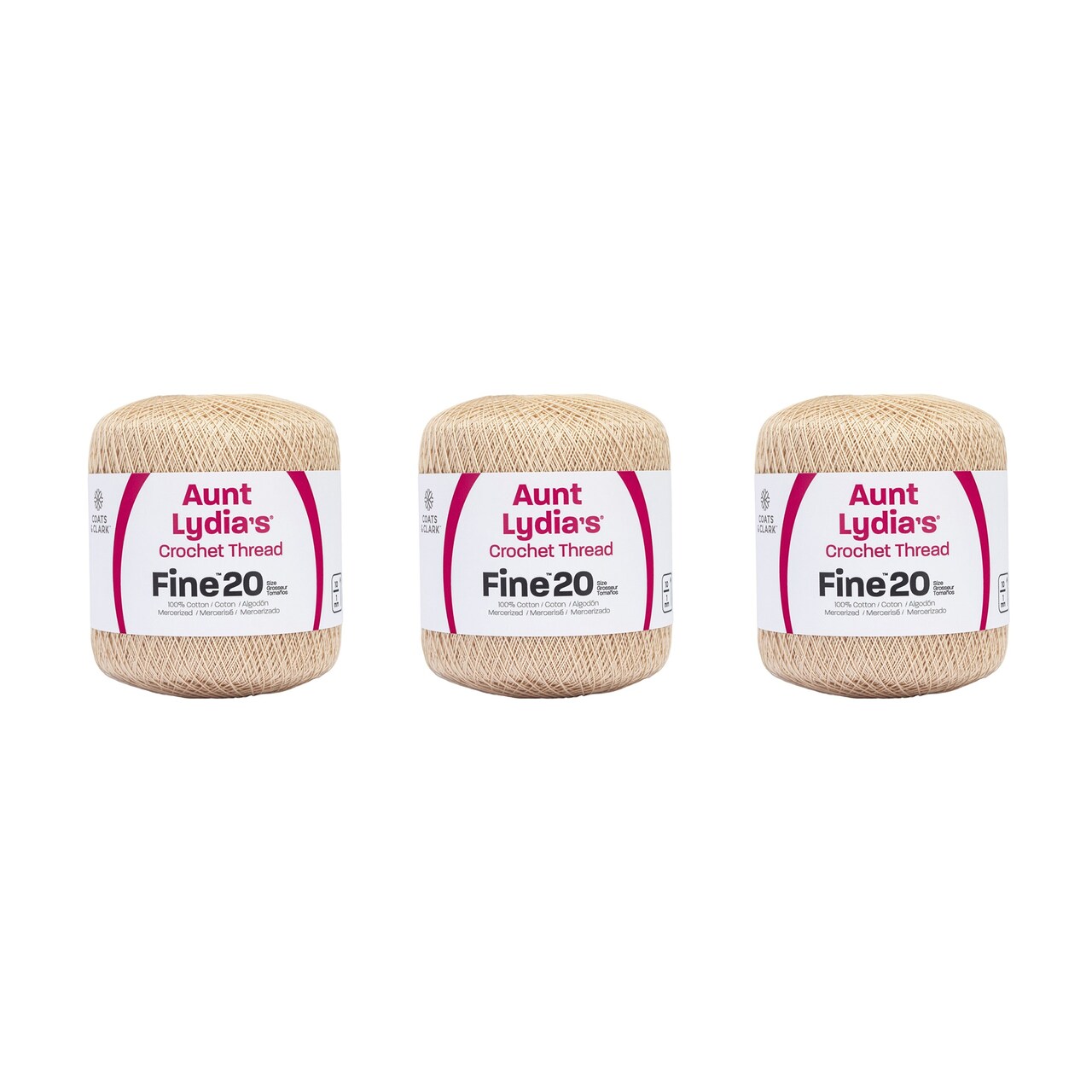 Aunt Lydia Extra Fine Natural Crochet - 3 Pack of 400y/365m - Cotton - Gauge 20 - Crochet